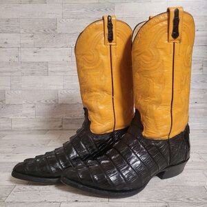 Men's Rodeo Max Western Exotic Black Caiman Tail Leather Cowboy Boots Size 10.5